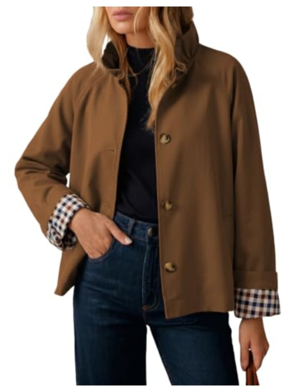 Dokotoo Womens Trench Coat Lightweight Single Breasted Ruffle Collar Long
